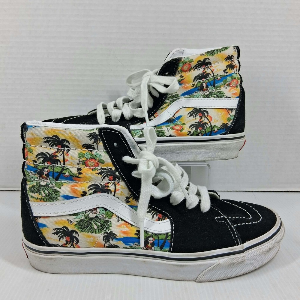 Vans Sk8-Hi Hula Girl Tropical Print High Top Sneakers Black Mens 5 Womens 6.5